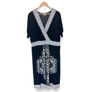 Size 22W 3X BLACK & WHITE PRINT‎ MIDI DRESS Day/Evening All-Season PLUS SIZE
